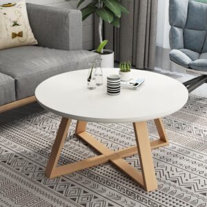 Mid-Century Round Coffee Table, with Wood Coffee Table Leg, Center Table Livingroom Table, End Table for Your Office, Study or Reception Area (A)
