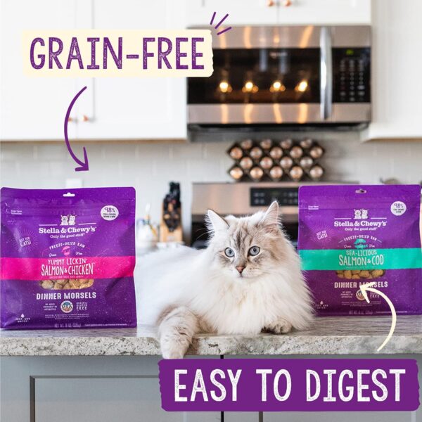 Stella & Chewy's Freeze-Dried Raw Cat Dinner Morsels – Grain Free, Protein Rich Cat & Kitten Food – Yummy Lickin’ Salmon & Chicken Recipe – 3.5 oz Bag - Image 7