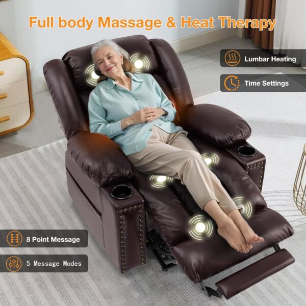 Triple Motor Large Power Lift Recliner Chair for Elderly with Heat and Massage, Lay Flat Lift Chairs for Seniors Infinite Position, Extended Footrest, USB Ports, Cup Holder, Dark Brown - Image 6