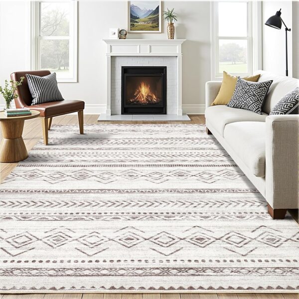 Area Rug 5x7 Rugs for Living Room Washable Soft Neutral Boho Moroccan Carpet Non Slip Stain Resistant Indoor Floor Carpets for Farmhouse Bedroom Apartment Home Office Decor - Brown - Image 6