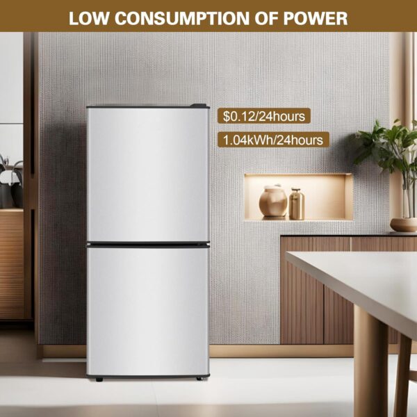 Mini Fridge with Freezer 4.0 Cu. Ft. 2-Door Small Fridge with Freezer, Dorm Fridge with Freezer with 7-Level Thermostat Control, Compact Mini Fridge for Office, Apartment, Bedroom, Silver - Image 5