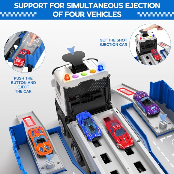 Carrier Truck Race Track Toddlers Toys, Foldable 3 Layer Car Race Track Playset, Toy Truck Transport Car Carrier & 8 Race Cars, Truck Car Kids Toys Xmas Gifts for Age 3 4 5 6+ Years Old Boys Girls - Image 3