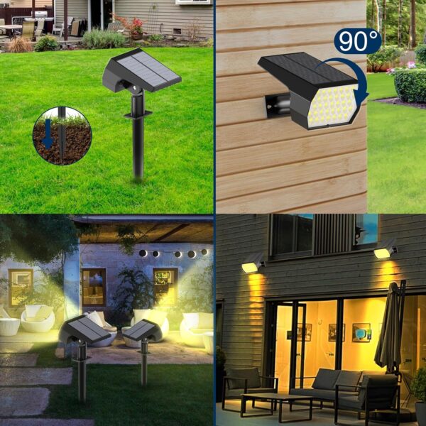 Solar Spot Lights Outdoor, [4 Pack/74 LED/3 Colors] 2-in-1 Solar Landscape Spotlights, IP65 Waterproof Auto On/Off Solar Powered Security Lights for Yard Garden Pathway Walkway - Image 5