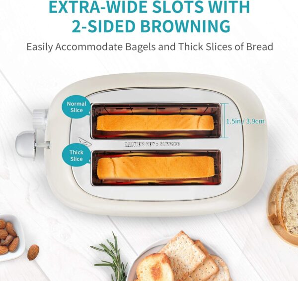 Ultrean Toaster 2 Slice with Extra-Wide Slot, Stainless Steel Toaster with Removable Crumb Tray, Small Toaster with 6 Browning Settings, Cancel, Bagel, Deforest Functions, 825 W - Image 2