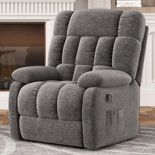 Recliner Chair, Upholstered Rocker Recliner Chair with Side Pocket, Ergonomic 110°-160°Adjustable Chenille Recliner Chairs for Adults, Reclining Chair with Footrest, Recliner Sofa for Living Room - Image 3
