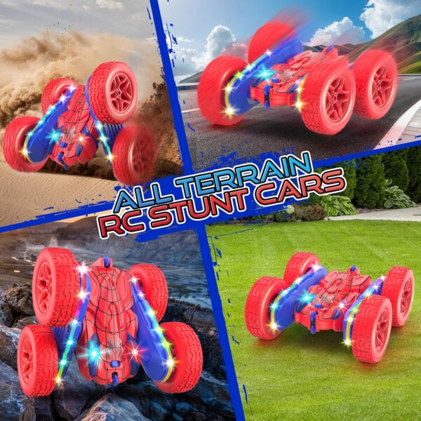 Remote Control Car Spider Rc Cars New Upgraded Strip Lights and Headlights Car Toys Double-Sided 360° Rotating Rc Truck for Boys Girls Birthday Gift (Red) - Image 5