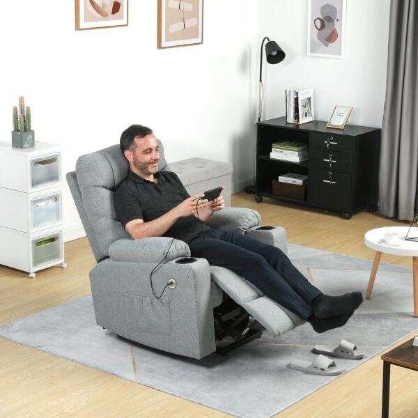 YITAHOME Electric Power Lift Recliner Chair for Elderly, Fabric Recliner Chair with Massage and Heat, Spacious Seat, USB Ports, Cup Holders, Side Pockets, Remote Control (Grey) - Image 6