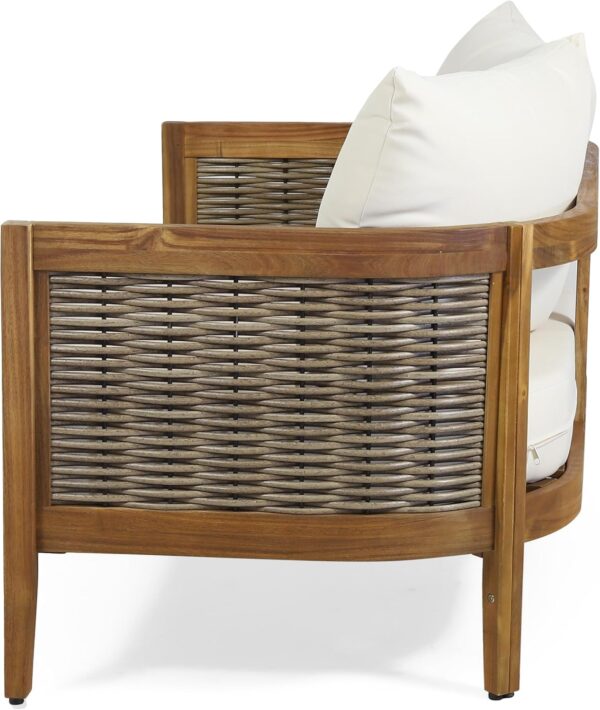 Merax Patio Furniture Outdoor Acacia Wood Wicker Conversation Set 2 Seater with Loveseat and Coffetable for Backyard, Beige - Image 6