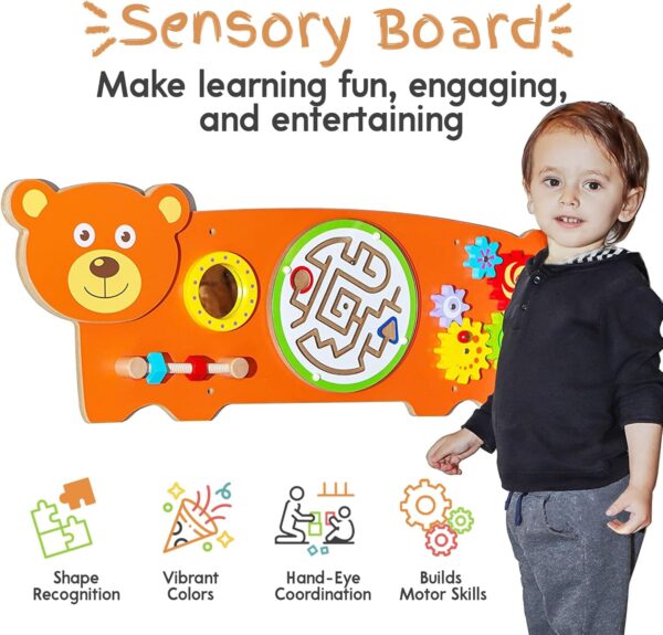 Learning Sensory Wall Toy for Toddlers - Bear Sensory Board Field with Fun Learning Activities - Wall Busy Board Learning Activity Wall Panel Toy for Kids Playroom & Children's Daycare - Image 2