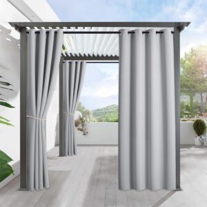RYB HOME Waterproof Outdoor Curtains - Blackout Curtains Privacy Shades Thermal Insulated Blinds for Patio Door Gazebo Cabana Carport Pergola Canopy, W 52 x L 95 inch, 1 Pc, Light Grey