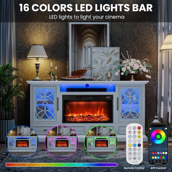 LGHM 70'' Fireplace TV Stand for TVs Up to 80 Inch, White TV Stand with 30" Fireplace & LED Lights, Farmhouse Entertainment Center with Storage Drawers for Living Room - Image 4