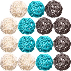 Yaomiao 15 Pieces Wicker Rattan Balls Decorative Orbs Vase Fillers for Craft, Party, Valentine's Day, Wedding Table Decoration, Aromatherapy Accessories, 1.8 Inch(Light-Blue White Gray)