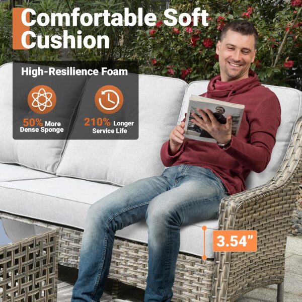 ovios 6 Piece Outdoor Patio Furniture with Cozy Comfortable Swivel Chair,Rattan Wicker Coversation Couch Set with 3 Seater Sofa,Sectional Set for Outside Patio Balcony Backyard Pool,Light Grey - Image 3