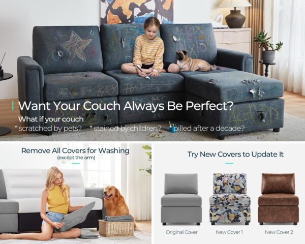 LINSY HOME Modular Sectional Sofa, Convertible L Shaped Sofa Couch with Storage, Memory Foam, Modular Sectionals with Ottomans, 5 Seat Sofa Couch with Chaise for Living Room, Grey - Image 5