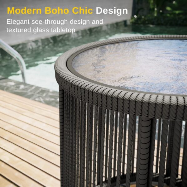 EAST OAK Breezeway Patio Furniture Set, 3-Piece Outside Bistro Set Handwoven Rattan Wicker Chairs with Waterproof Cushions, Tempered Glass Table, Outdoor Conversation Set, Light Grey & Dark Grey - Image 7