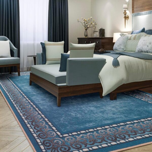 Antep Rugs Alfombras Bordered Modern 5x7 Non-Slip (Non-Skid) Low Pile Rubber Backing Indoor Area Rug (Turquoise Blue, 5' x 7') - Image 3