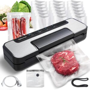 Vacuum Sealer Machine, 80Kpa Food Vacuum Sealer Machine with Double Pump, Dry,/Moist, Pulse Mode, Handle Locked Design, LED Indicator Light & Cutter,12MM Widened Heating Strip