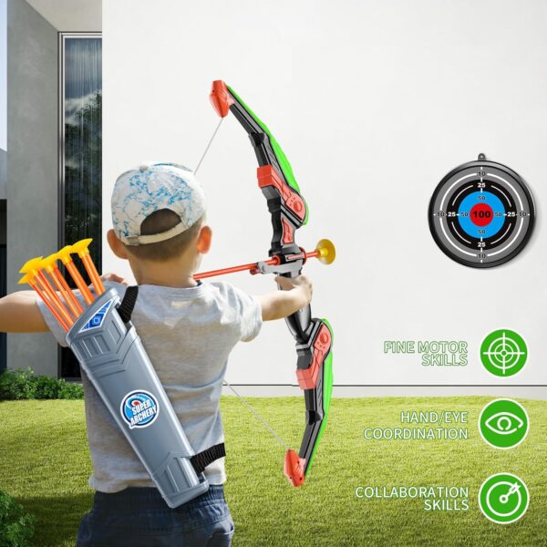 TEMI Bow and Arrow for 3 4 5 6 7 8 9 10 Year Old Kids Boys, LED Light Up Archery Toy with 10 Suction Cup Arrows, 4 Target & Quiver, Indoor Outdoor Activity Toys, Birthday Gift Toys for Kids Boys Girls - Image 3