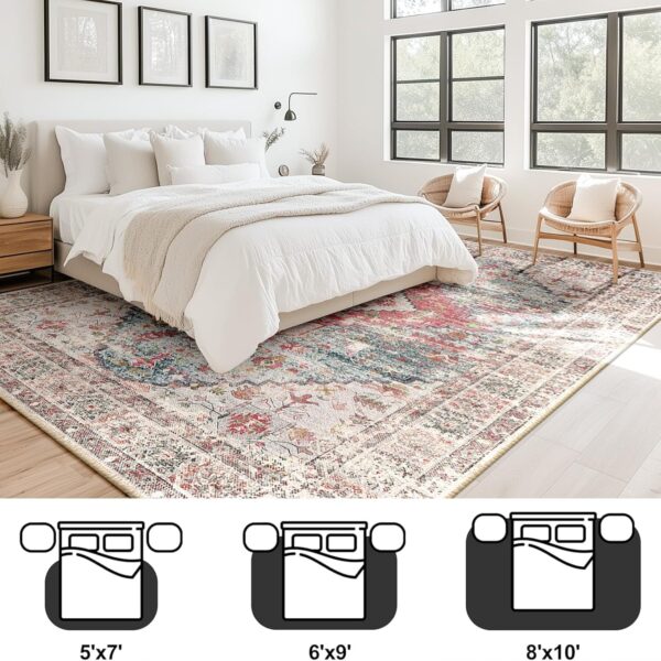 BESTSWEETIE Area Rug 5x7 Rugs for Living Room 5 x 7 Washable Rugs Non Slip Vintage Boho Living Room Rugs for Bedroom Dining Room, Distressed Pattern Carpet, Pink - Image 6