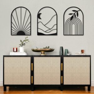 Sokurdeg Boho Black Metal Wall Decor Black Minimalist Wall Art Large Bohemian Line Metal Wall Art Black Boho Wall Art for Bedroom Bathroom Living Room (3 Pack, 12 x 17 in)