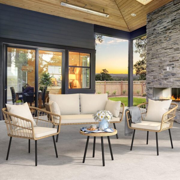YITAHOME 3 Pieces Outdoor Wicker Patio Conversation Bistro Set, All-Weather Rattan Patio Furniture Set with Table & Cushions, Outdoor Sectional Sofa for Patio, Balcony, Backyard, Deck - Image 6