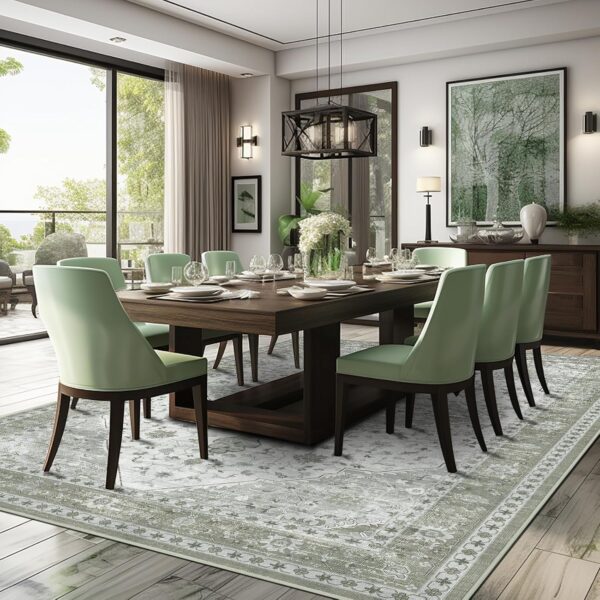 Area Rug for Living Room, Indoor Machine Washable Rug for Bedroom Vintage Rug Dinning Room Floor Carpet Non-Slip Backing Rugs Floral Soft Low-Pile Office Rug (Sage Green, 8' × 10') - Image 6