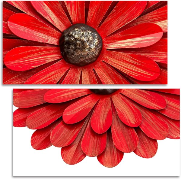 EASICUTI Red Metal Flowers Wall Decor Metal Wall Art Decorations Hanging For Indoor Outdoor Home Bathroom Kitchen Room Bedroom Living Room Garden Patio Porch 12 Inch - Image 3