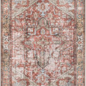 Rugshop Vintage Boho Medallion Machine Washable Non Slip Area Rug Ideal for Living Room, Bedroom,Kitchen,Entryway,Dining Room,Office 3'3" x 5' Multi/Red