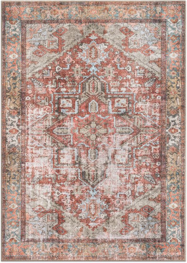 Rugshop Vintage Boho Medallion Machine Washable Non Slip Area Rug Ideal for Living Room, Bedroom,Kitchen,Entryway,Dining Room,Office 3'3" x 5' Multi/Red