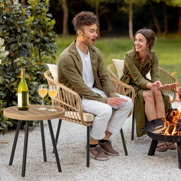 YITAHOME 3 Pieces Outdoor Wicker Patio Conversation Bistro Set, All-Weather Rattan Patio Furniture Set with Table & Cushions, Outdoor Sectional Sofa for Patio, Balcony, Backyard, Deck - Image 5