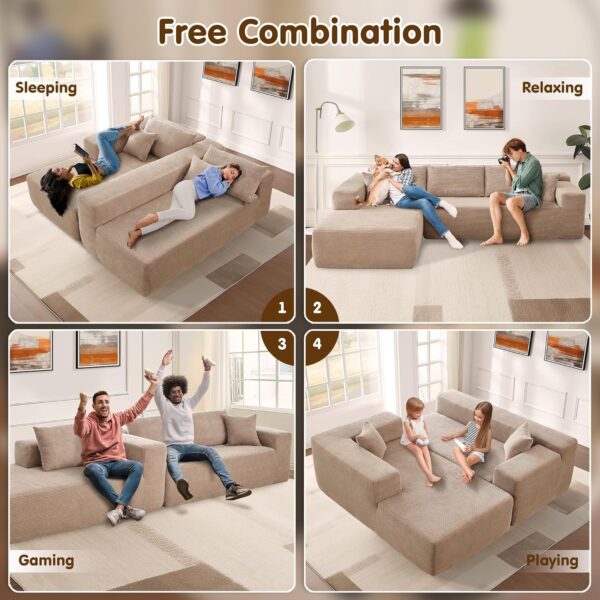 ovios 104" Cloud Sectional Couch with L-Shape Chaise,Modern Modular Sofa with Deep Seat, Upholstered Couches for Living Room Bedroom,No Assembly Required, Camel (Corduroy Fabric) - Image 6