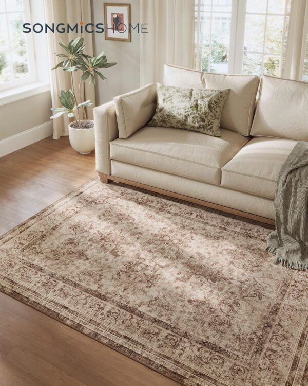 SONGMICS HOME Area Rug, 5x7 ft Living Room Rug, Non-Slip Carpet, Farmhouse Style Rug, Home Decor, for Bedroom, Kitchen, Entryway, Dining Room, Machine Washable, Cappuccino Beige UTAR085K01 - Image 6