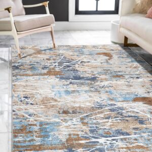Modern Abstract Area Rug, 5x7 Washable Rugs for Living Room Bedroom Office Floor Rug Dining Room Indoor Accent Rugs, Soft Thin Throw Rug Floor Carpet for Kids Pet (Blue/Brown/Multi)