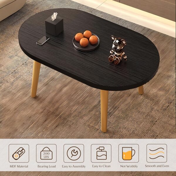 Small Coffee Table Low Table Solid Wood Sturdy Floor Table Desk for Sitting on The Floor, Storage and Living Room Furniture，Natural Wood，24inch (Round Black, 24 * 16inch) - Image 5