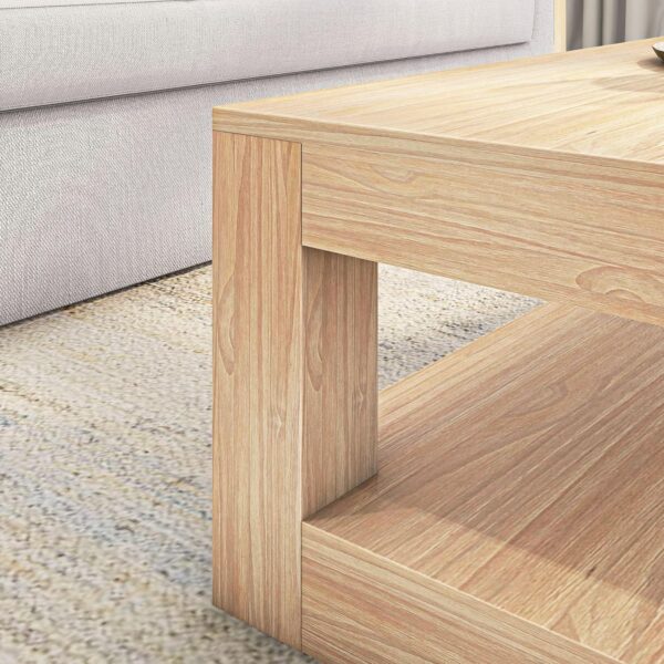 Plank+Beam Modern Rectangular Coffee Table with Shelf, 48", Solid Wood Center Table with Storage, 2 Tier Tea Table for Living Room, Blonde Wirebrush - Image 4