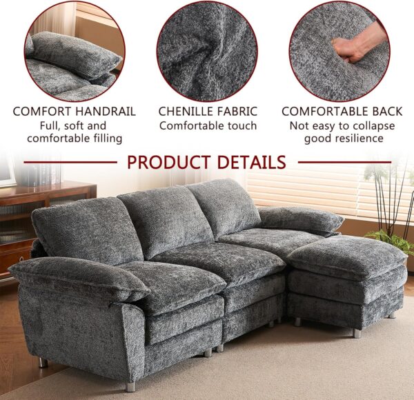 101.6" Small Modular sectional Sofa,Living Room Comfort Cloud Couch sectional, Modern Dark 3-Seater Cloud Sofa，Modular Sofa with Ottoman，Comfortable upholstered Furniture. for Apartment Office(Gray) - Image 6