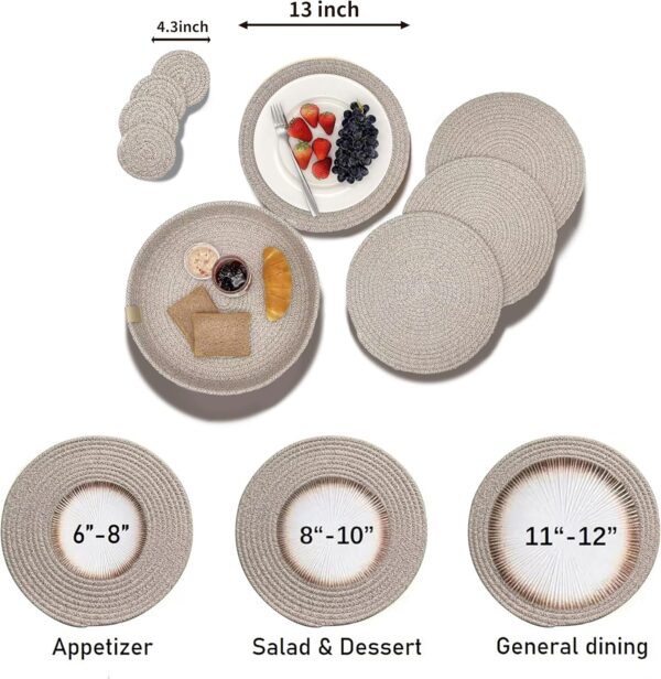 Art PineCone's Woven Cotton Rope Round Placemats Set of 4 with Holder Included, Non-Slip, and Heat Resistant for Your Perfect Table Decor! (Brown Mixed, 13 inch Plus Coaster) - Image 6