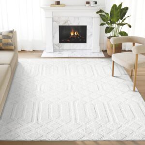 Abani Cozy Cream Area Rug for Living Room, Bedroom - Geometric Diamond Pattern - 4' x 6' - Durable & Easy to Clean