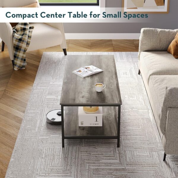 SAYGOER 2-Tier Coffee Table for Living Room Farmhouse Style Center Table with Storage Shelf Rectangle Wood Table for Large or Small Spaces Apartment Home Office, Easy Assembly Gray Wash - Image 4