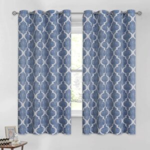 Beauoop 100% Blackout Curtains 63 Inches Long 2 Panels for Bedroom Living Room Blue Moroccan Geo Room Darkening Thermal Insulated Soundproof Grommet Top Window Treatments Drapes, 50x63 Set of 2