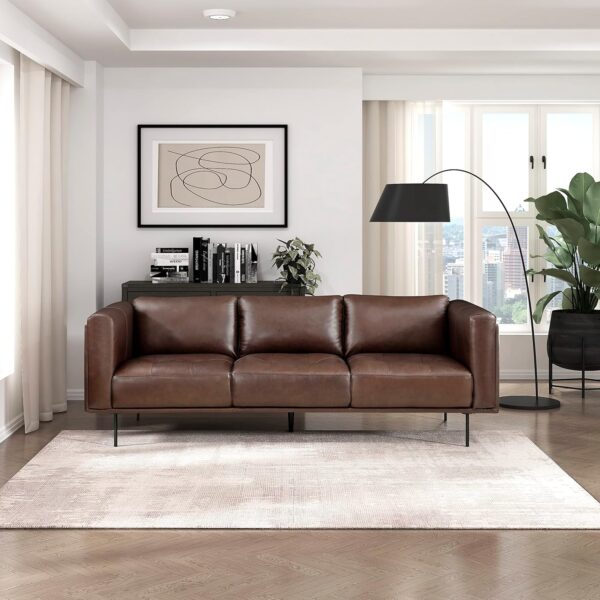 Lexicon Leather Couch, Top Grain Leather Sofa, Modern Couch, Oversized Sofa with Solid Wood Frame and Metal Legs, Couch Leather Sofas for Living Room, Bedroom, Office, 3-Seater Couches, Brown - Image 7