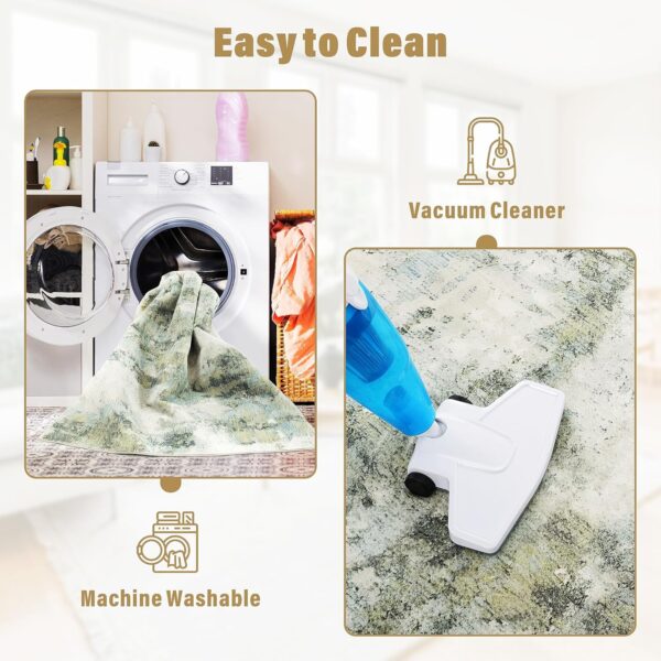 Carvapet Washable Rug 8x10, Green Modern Abstract Area Rugs, Low Pile Rugs with Rubber Backing, Stain Resistant Rugs for Living Room, Foldable Machine Washable Area Rug - Image 3