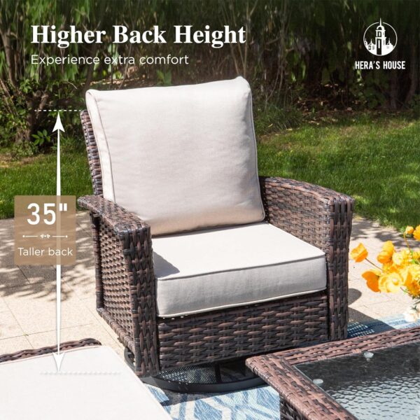 HERA'S HOUSE 6-Piece Wicker Patio Furniture Sets, High Back Swivel Chair with 5.5" Thick Cushions, Oversized Outdoor Sectional Conversation Set for Garden Poolside Backyard, Beige - Image 3