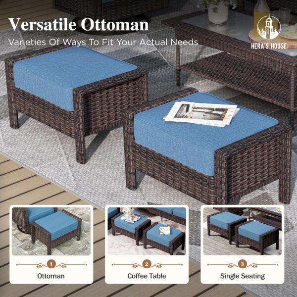 HERA'S HOUSE 6-Piece Wicker Patio Furniture Sets with High Back Swivel Chair, Oversized Outdoor Sectional Conversation Set for Garden Backyard, Navy Blue - Image 5