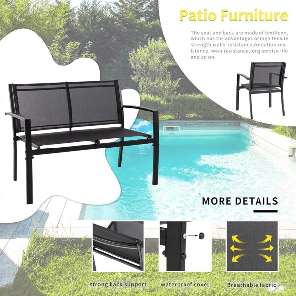 Shintenchi 4 Pieces Patio Furniture Set All Weather Textile Fabric Outdoor Conversation Set, with Glass Coffee Table, Loveseat, 2 Single Chairs for Home, Garden, Lawn, Porch（Black） - Image 2