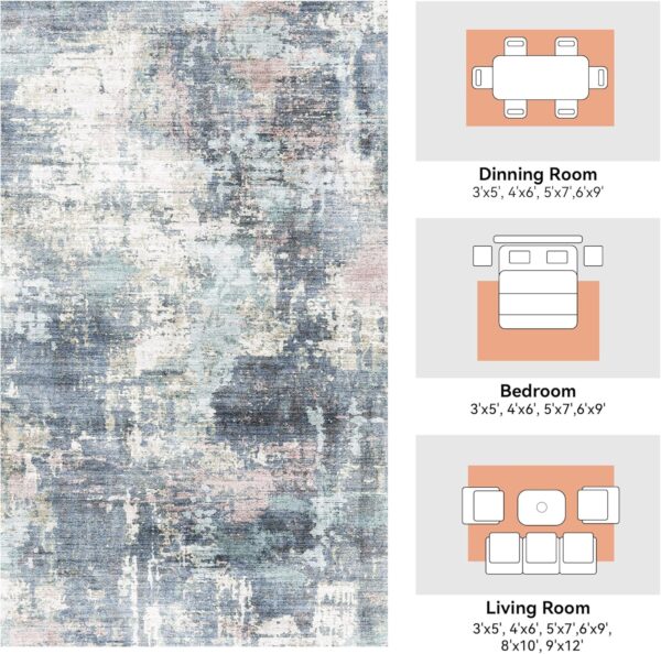 Area Rug for Living Room, 5x7 Area Rug Soft Non-Slip Machine Washable Rug Flat Modern Abstract Rug Low-Pile Carpet for Bedroom Dining Room Blue Brown - Image 6