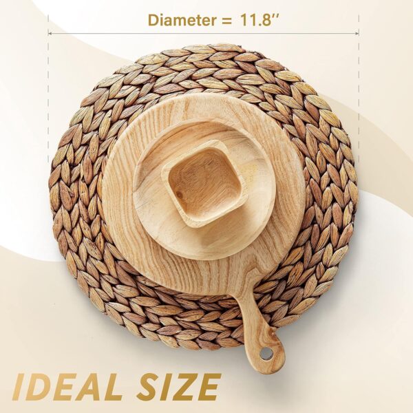 BLUEWEST Woven Placemats, (Sizes:11.8"-13.5''-15") Round Placemats Rattan Placemats, Wicker Water Hyacinth Placemats, Braided Placemats Set, Heat Resistant/Anti-Slip for Dinner Plate (11.8'', Set 6) - Image 3