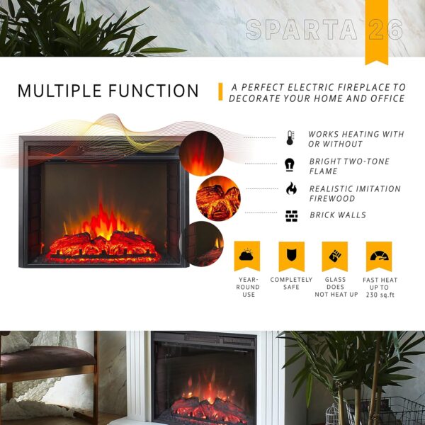FIREBLAZE Electric Fireplace Sparta 26 inch - Flat Front Glass LED Fireplace Insert with Remote Control - Adjustable Heating, Sound, Brightness, Timer - 2-Way Recessed Installation - Heats 400 sq ft - Image 3