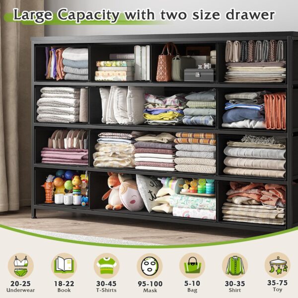 EnHomee Black Dresser, Dresser for Bedroom, Dresser with 13 Storage Drawer, Dressers & Chests of Drawers for 55" TV, Black Dresser for Bedroom, Long Dresser for Closet, Entryway - Image 4