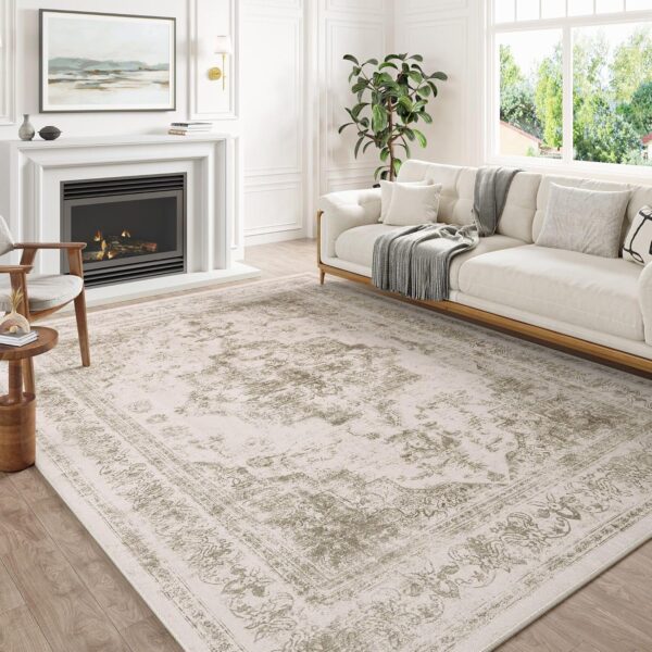 Vintage Area Rug 6x9 Indoor Bedroom Rug Taupe Medallion Washable Living Room Carpet Retro Accent Throw Rug Distressed Rug for Office Dining Room Nursery